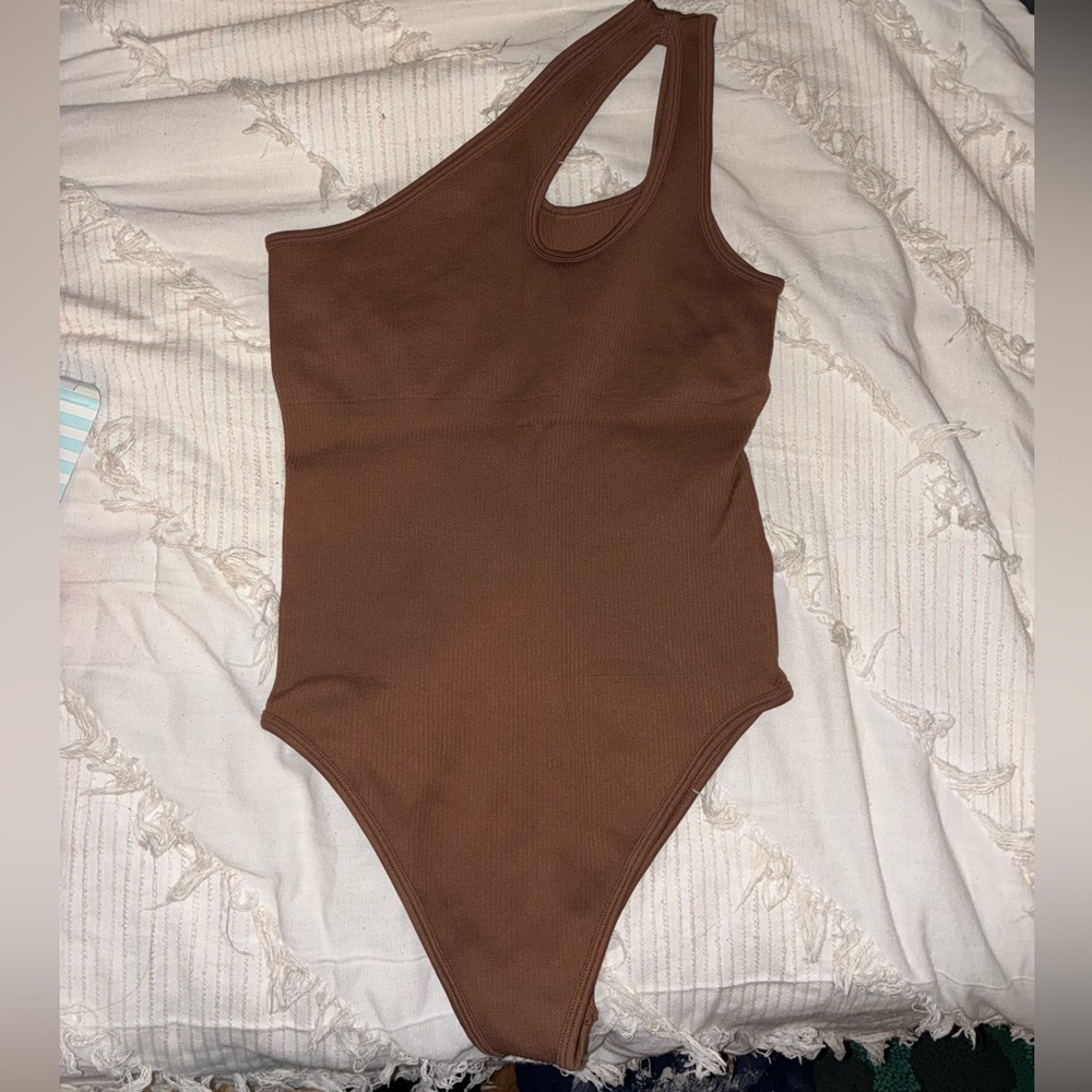Elegant Brown Asymmetrical Bodysuit